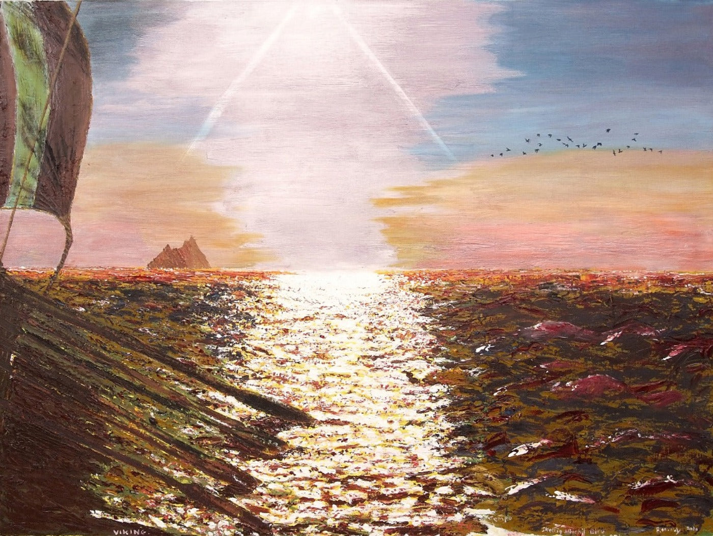 Sunset Viking Voyage Oil Canvas