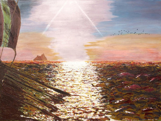 Sunset Viking Voyage Oil Canvas